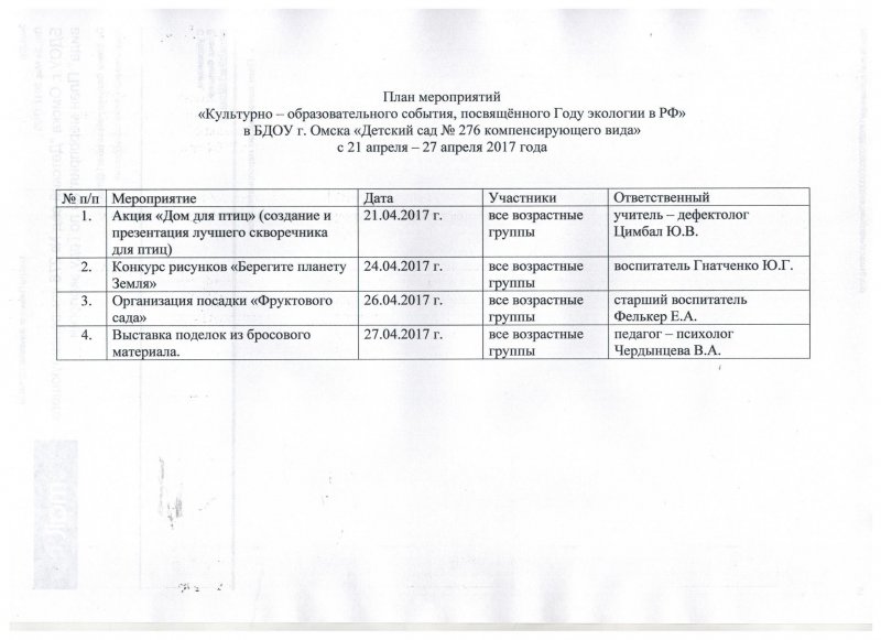 План Культурно - образвоательного события 001